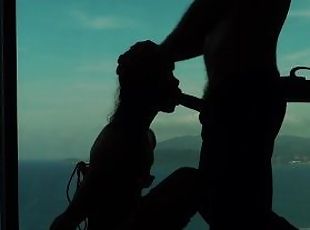 Artistic silhouette - Tied up Asian teen sucking dick with an ocean view - Baebi Hel