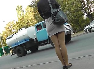 Blonde in pantyhose gets caught by hidden cam