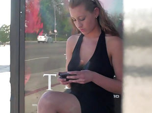 Lizzy London is texting sms on the hidden camera