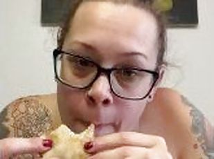 BBW stepmom MILF eats a sloppy meal topless your POV