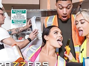 BRAZZERS - Horny Babes Chloe Surreal & Lexi Samplee Suck Coworkers Dicks In Their Hot Warehouse Orgy