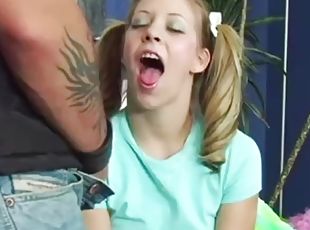 Pretty pigtailed teen gets fucked hard and tested