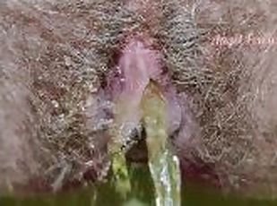 Hairy Creamy Pussy Pissing Loudly in the Toilet