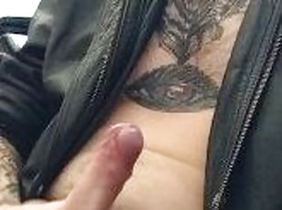 Hot Leather Metalhead Stud Strokes Long Hard Cock Huge Cumshot