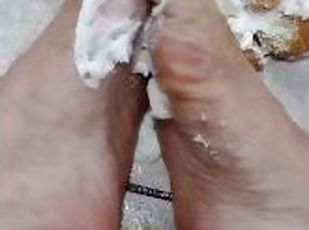 Smashing filled Dunkin donuts with my sexy long feet( multiple different fillings)