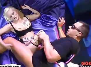 Taking turns with a blonde bukkake slut